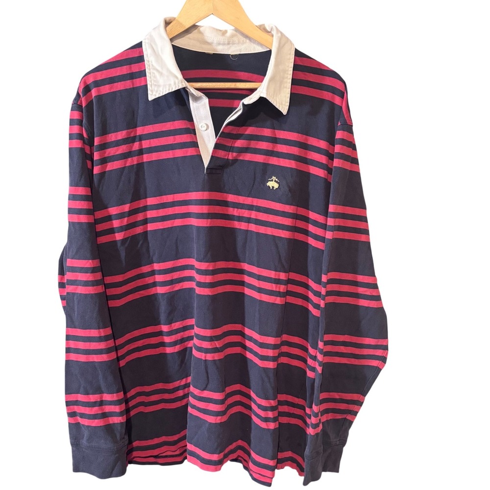 Brooks Brothers Rugby Shirt Mens XL Navy Red Striped Long Sleeve Cotton